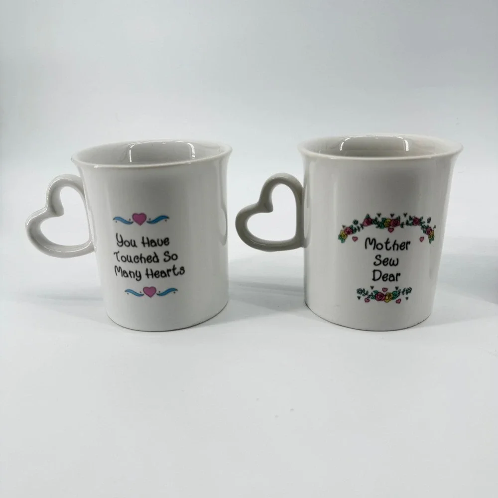 Precious Moments Frame and Mugs Set Unisex OS White Pastel Vintage 90s Ceramic